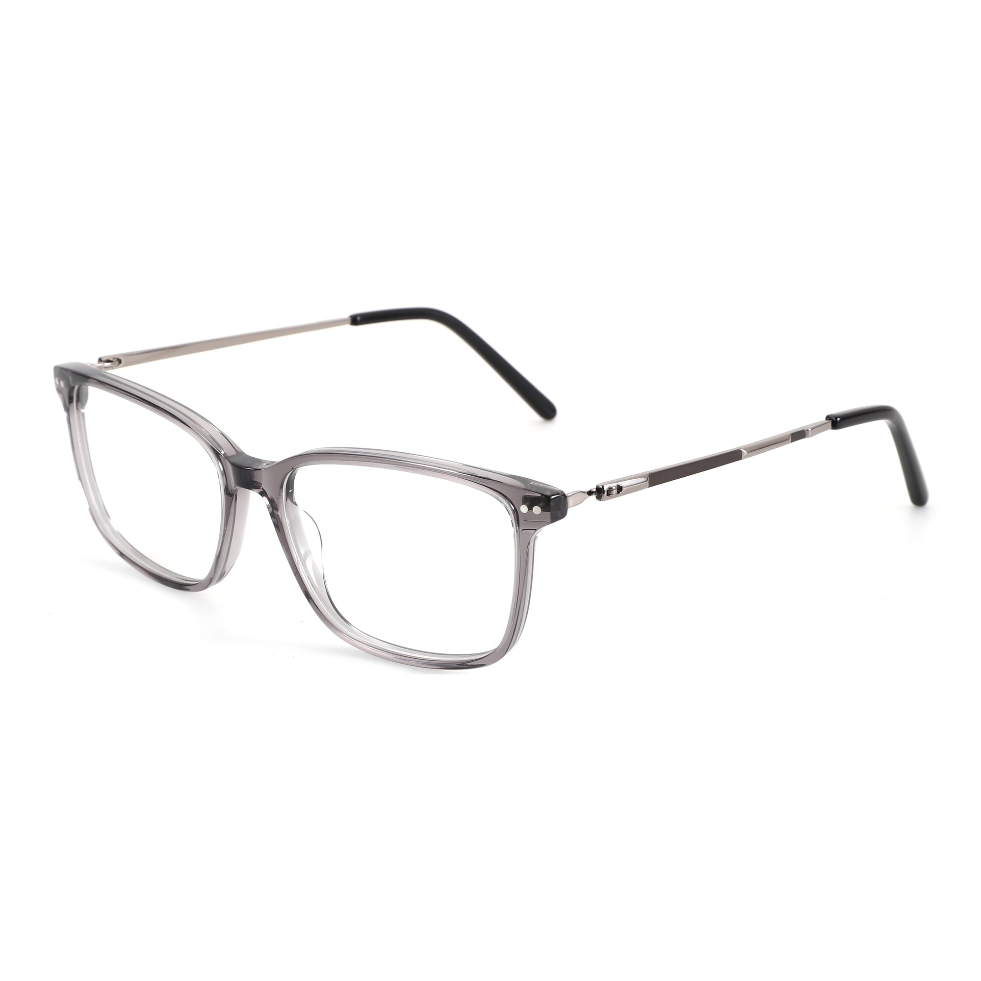 ZENOTTIC Joy eyeglasses: translucent grey acetate frame, metal temples, prescription ready.