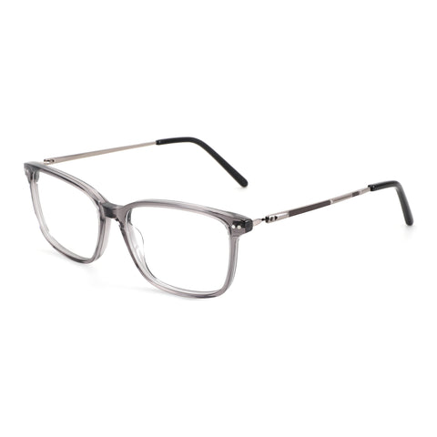ZENOTTIC Joy eyeglasses: translucent grey acetate frame, metal temples, prescription ready.