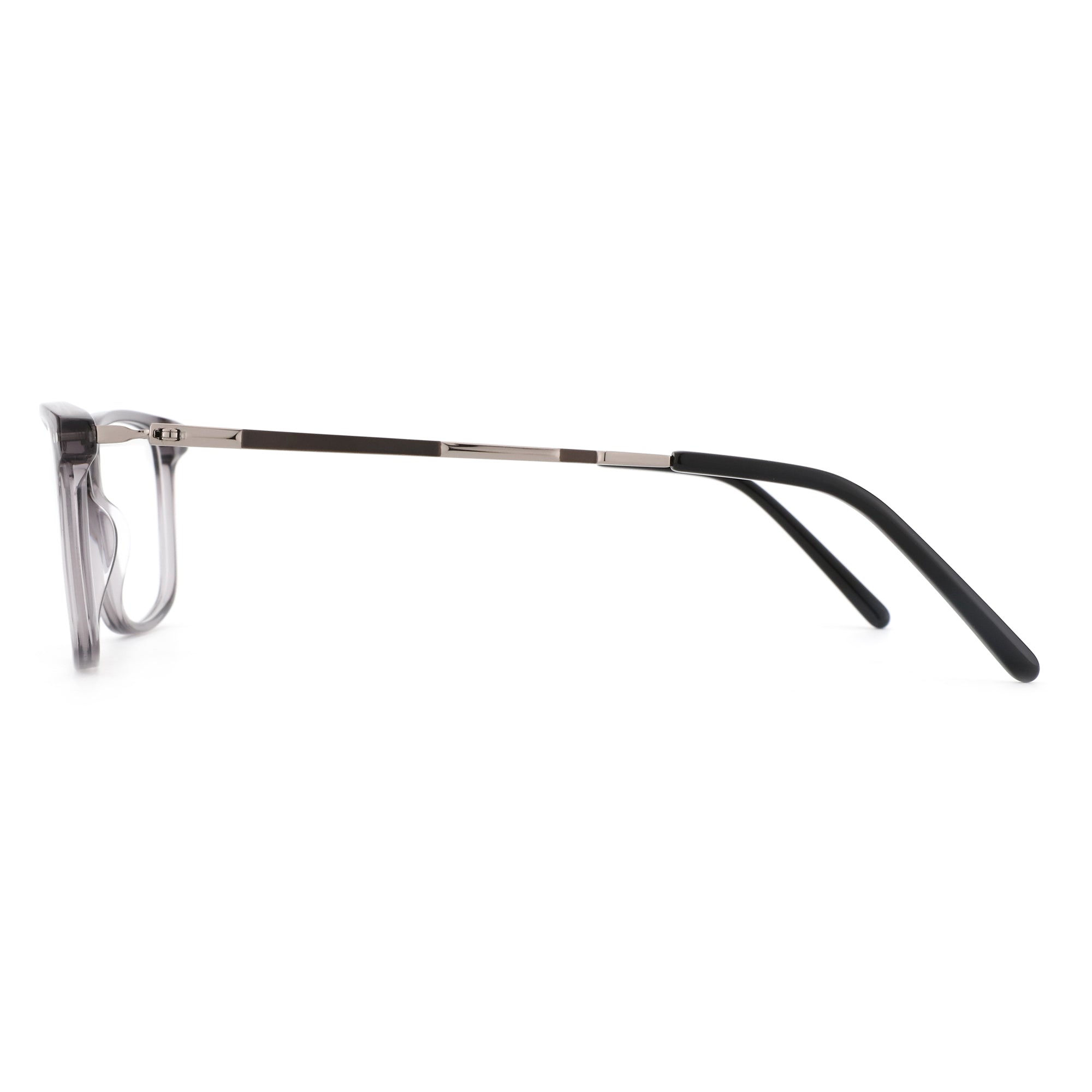 ZENOTTIC Eyewear Joy eyeglasses: translucent grey acetate frame, side view.