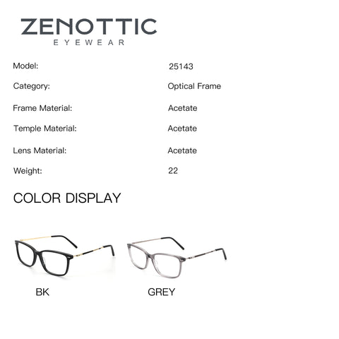 ZENOTTIC Eyeglasses Joy model 25143 acetate frames in black and grey.