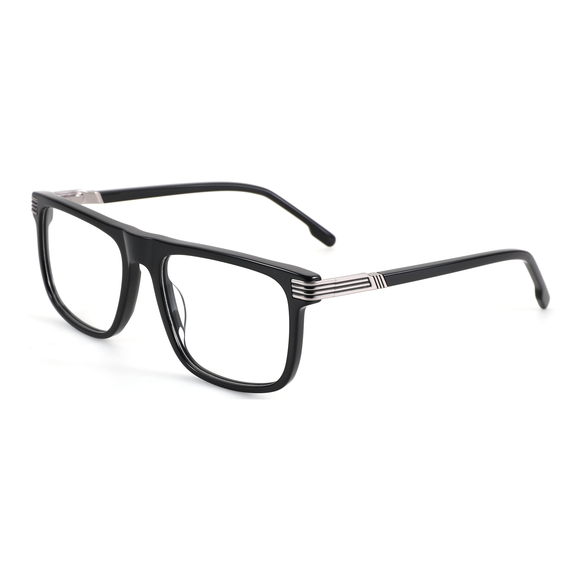 ZENOTTIC Clare black acetate square eyeglasses with silver temple accents.