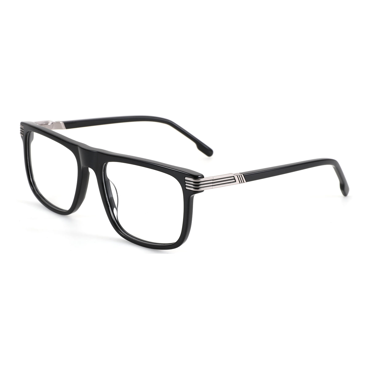 ZENOTTIC Clare black acetate square eyeglasses with silver temple accents.