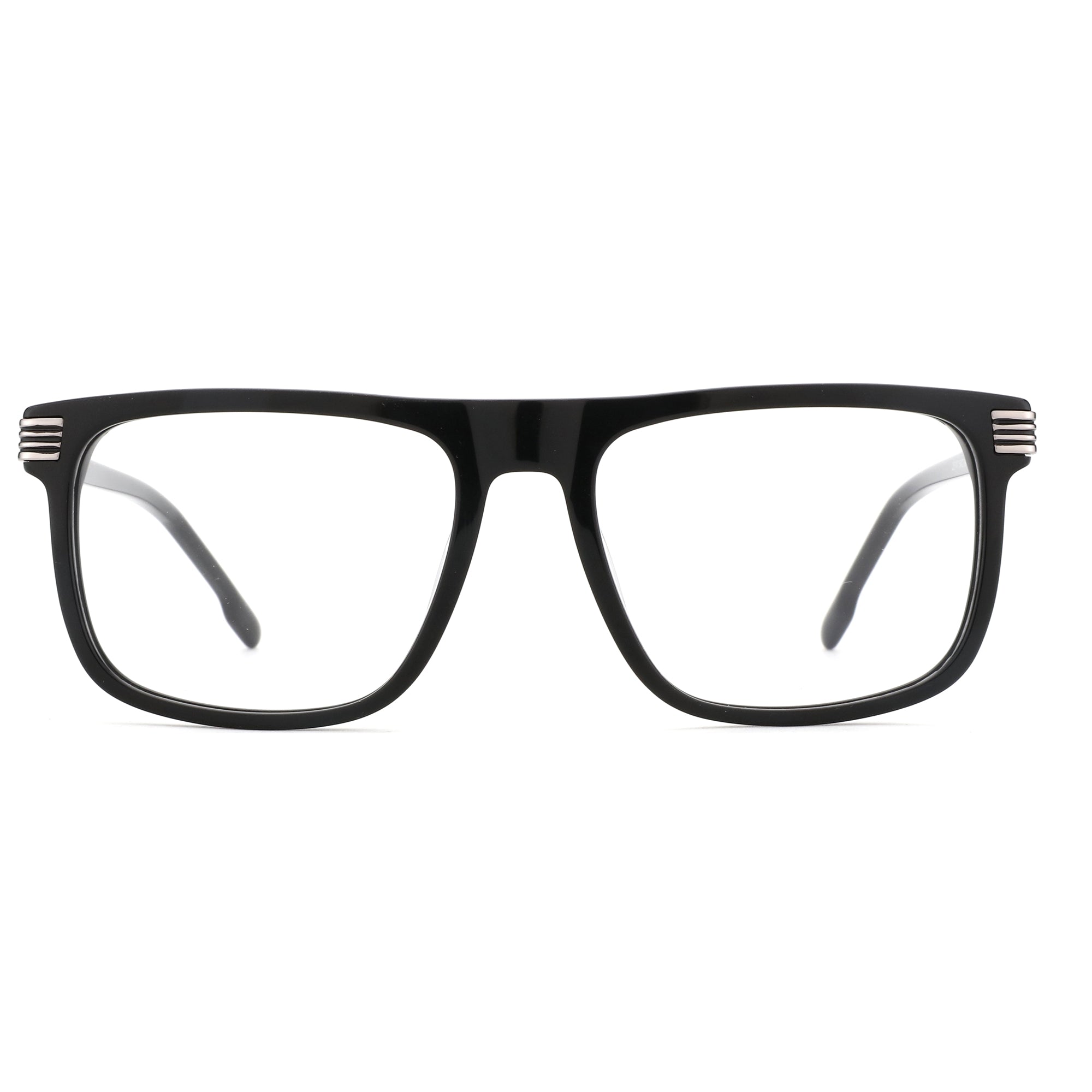ZENOTTIC Clare black acetate square eyeglasses with silver temple accents.