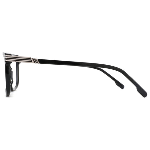 Black acetate square Zenottic Clare eyeglasses with silver striped hinge detail.