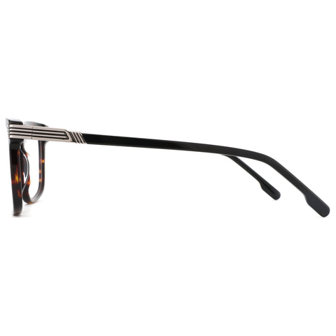 ZENOTTIC Clare eyeglasses: Tortoiseshell acetate square frame, black temples, silver hinge detail.