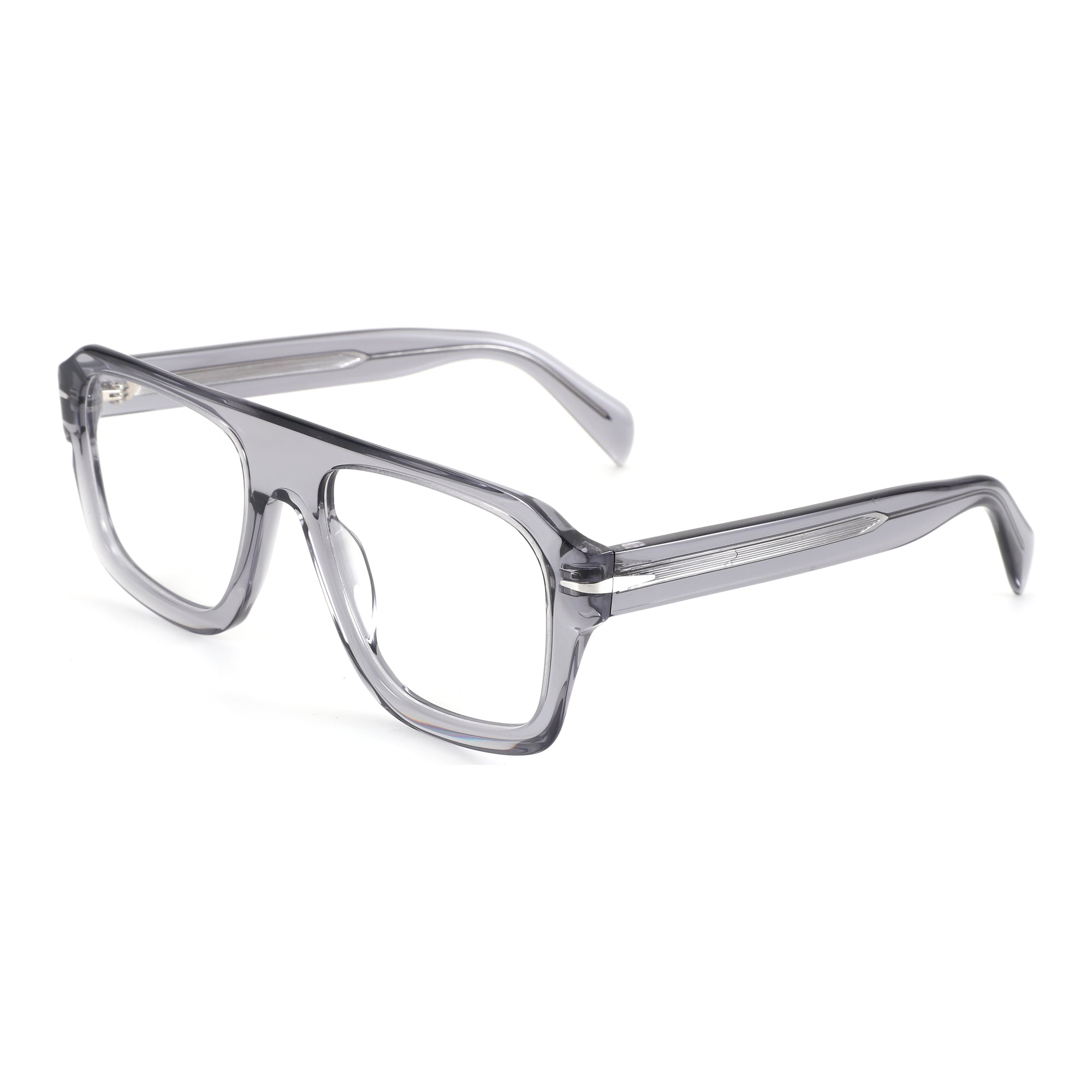Grey translucent acetate ZENOTTIC Donald eyeglasses with modern angular frame and clear demo lenses.