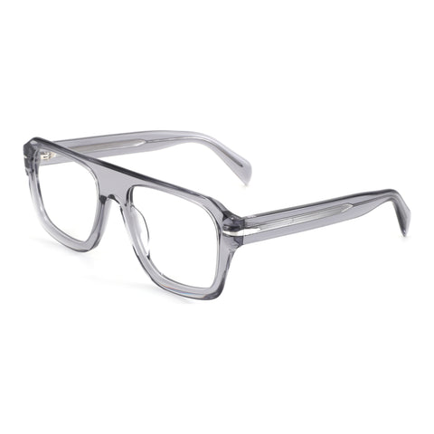 Grey translucent acetate ZENOTTIC Donald eyeglasses with modern angular frame and clear demo lenses.