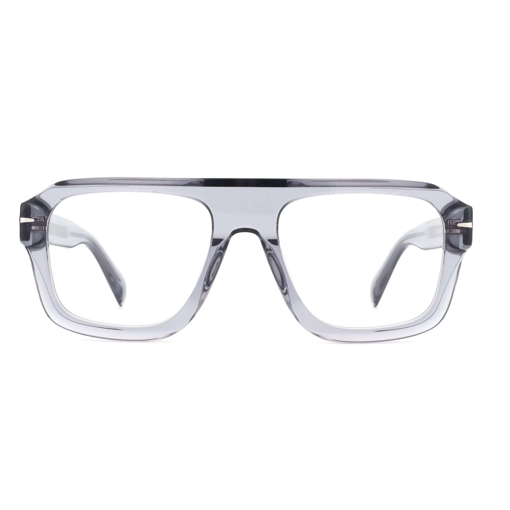 Zenottic Donald eyeglasses: transparent grey acetate aviator frames with clear lenses.