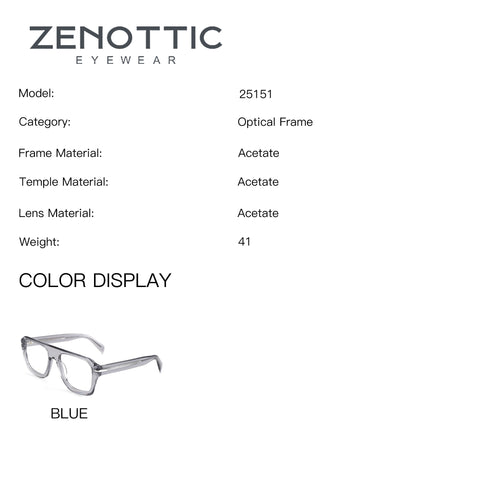 ZENOTTIC Donald eyeglasses, blue transparent acetate frame, model 25151