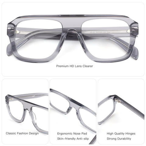 ZENOTTIC Donald grey acetate sport aviator eyeglasses with clear lenses.