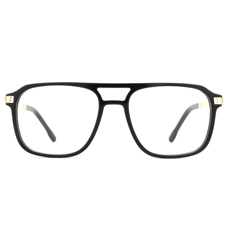 ZENOTTIC Eyeglasses Harrison black acetate frames, aviator style, gold hinge details.