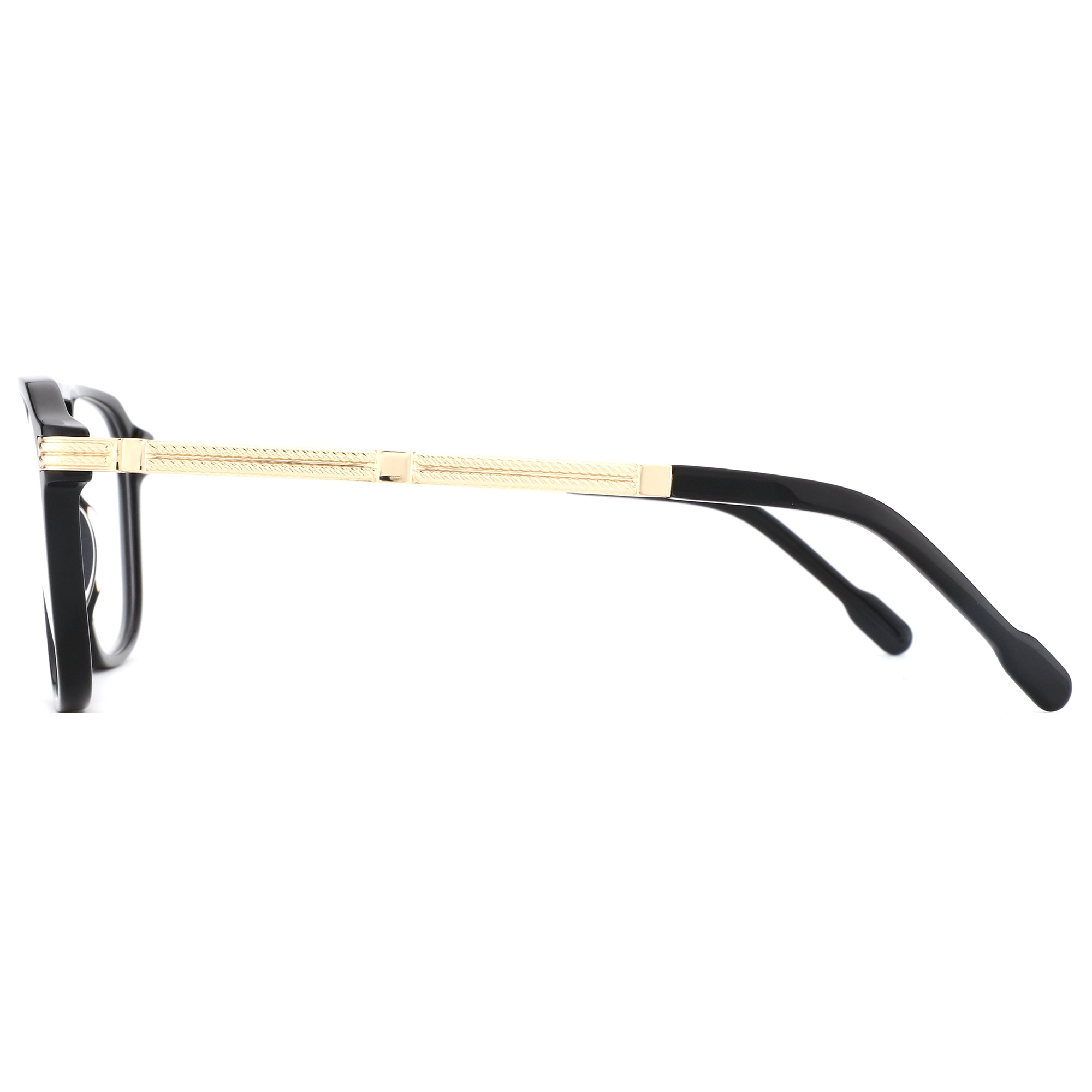 ZENOTTIC Harrison eyeglasses: black acetate frame, gold woven temples.