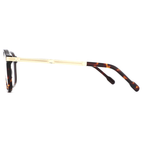 ZENOTTIC Harrison eyeglasses with tortoise acetate frame and detailed gold temples.