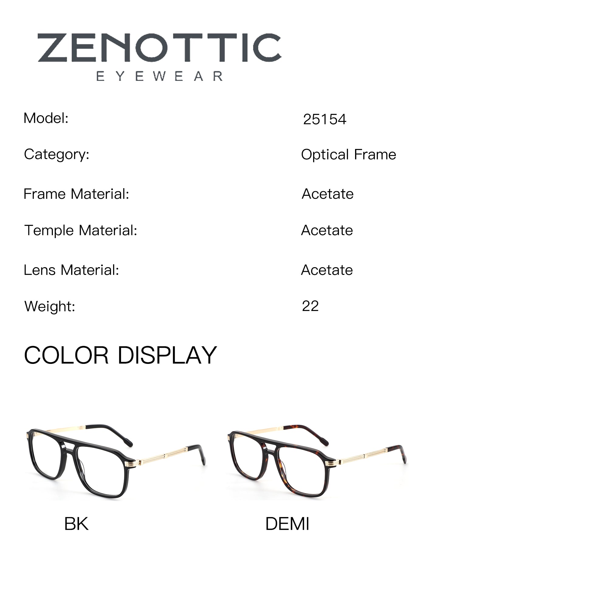 ZENOTTIC Harrison eyeglasses model 25154, acetate frames in black and demi tortoise with gold.