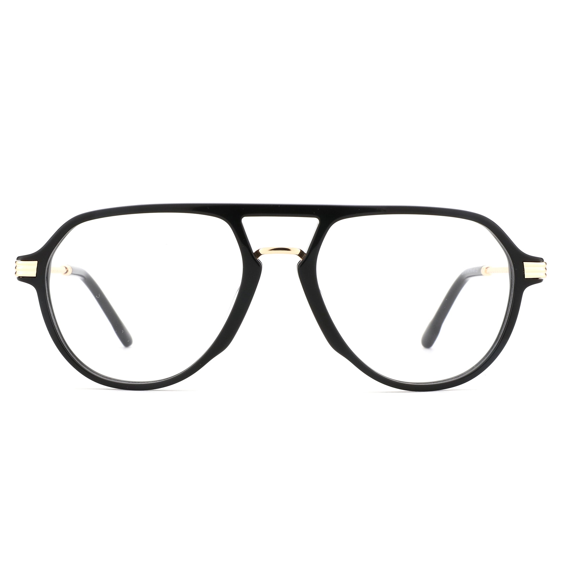 ZENOTTIC Bella black acetate aviator eyeglasses with gold bridge and temple accents