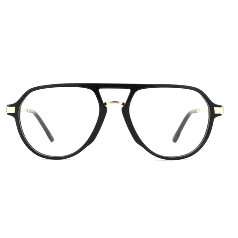 ZENOTTIC Bella black acetate aviator eyeglasses with gold bridge and temple accents