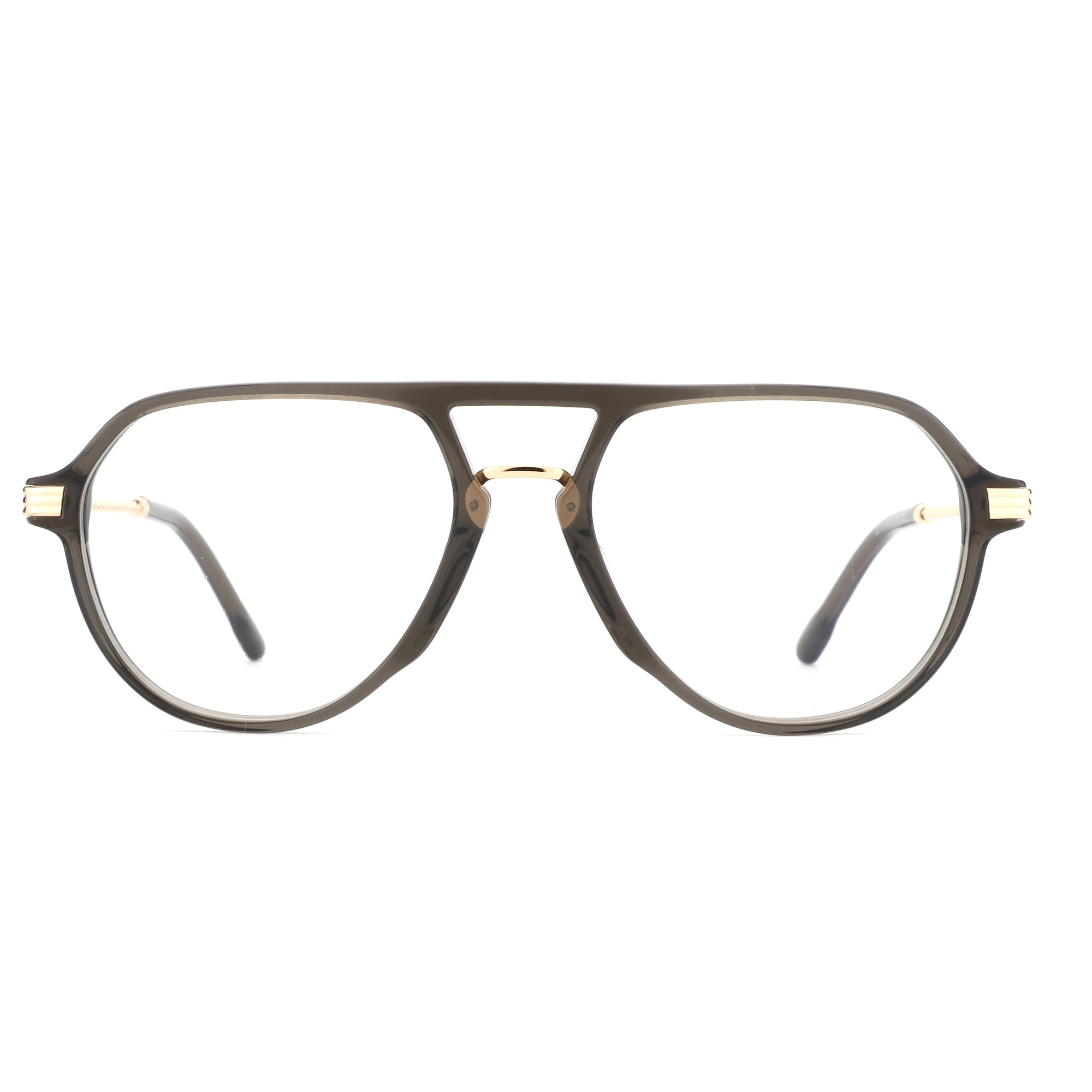 ZENOTTIC Bella aviator eyeglasses with dark acetate frame and gold accents.