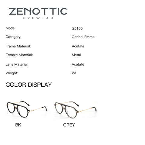 ZENOTTIC Eyeglasses Bella: Acetate aviator glasses in black and grey with metal temples.