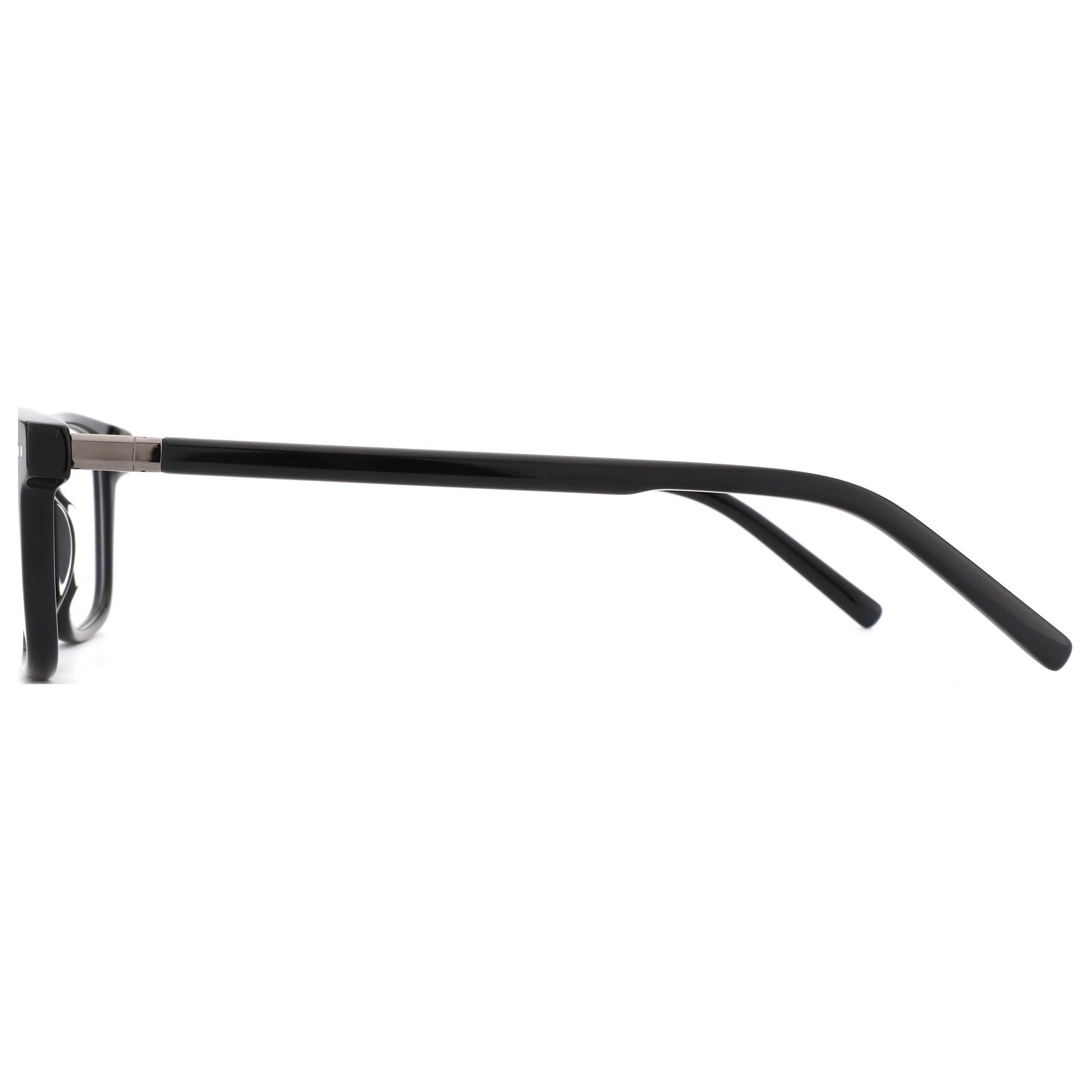 ZENOTTIC Caesar eyeglasses side view, black acetate square frame with metal hinge detail.