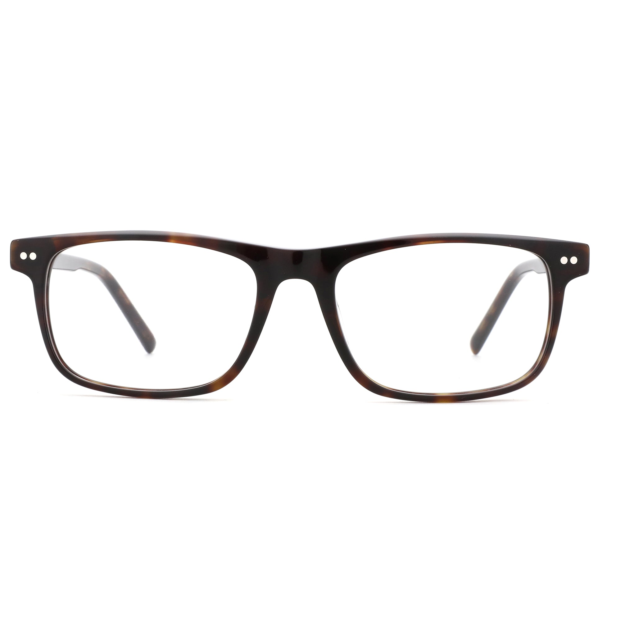 ZENOTTIC Caesar eyeglasses: Tortoiseshell acetate square frame with white dots, clear lenses.