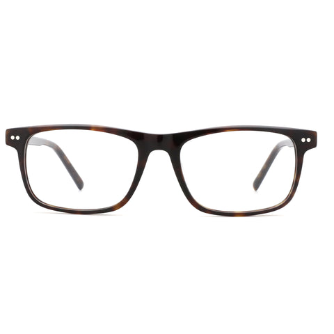 ZENOTTIC Caesar eyeglasses: Tortoiseshell acetate square frame with white dots, clear lenses.