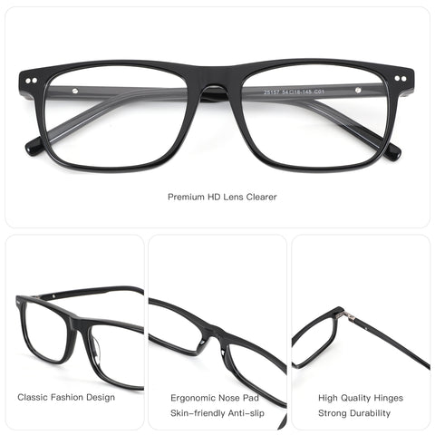 ZENOTTIC Eyeglasses Caesar black acetate square frame