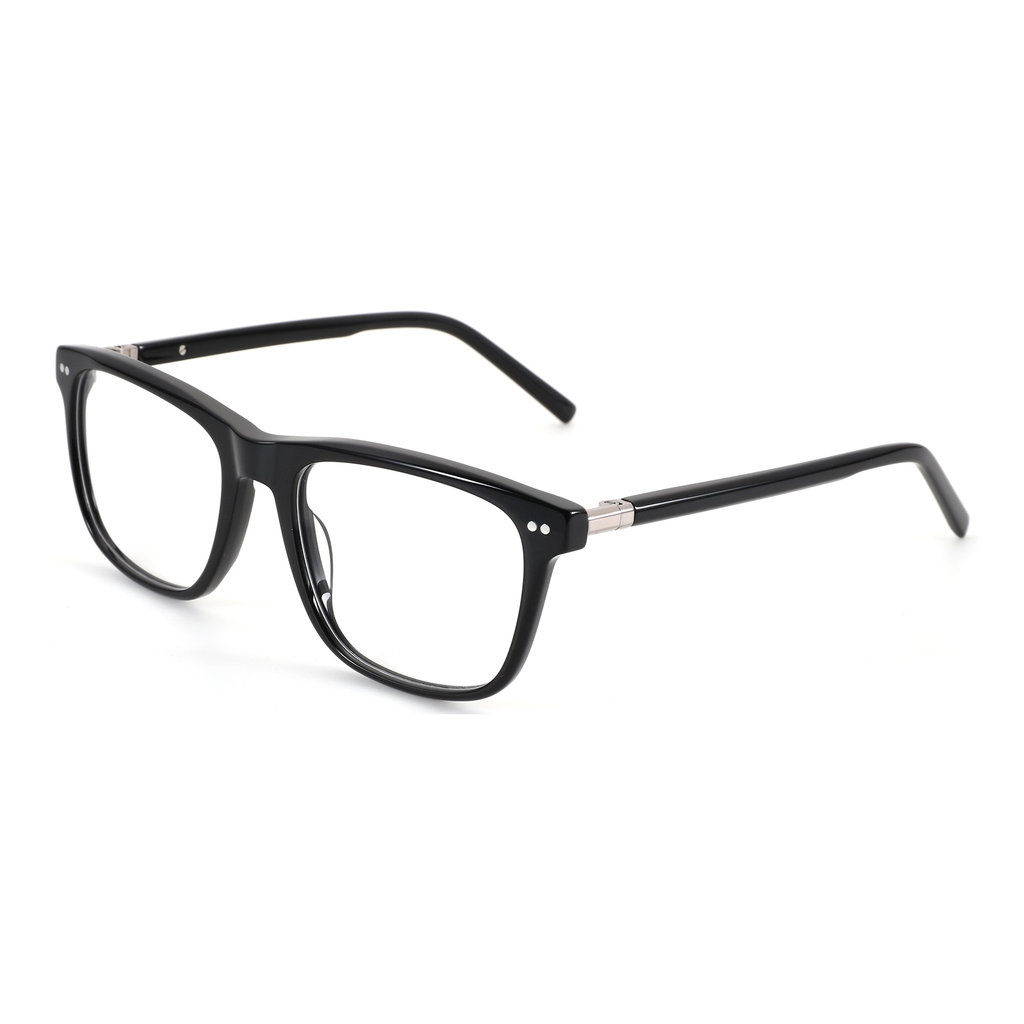 Zenottic Dennis eyeglasses: black acetate square frame, clear lenses.