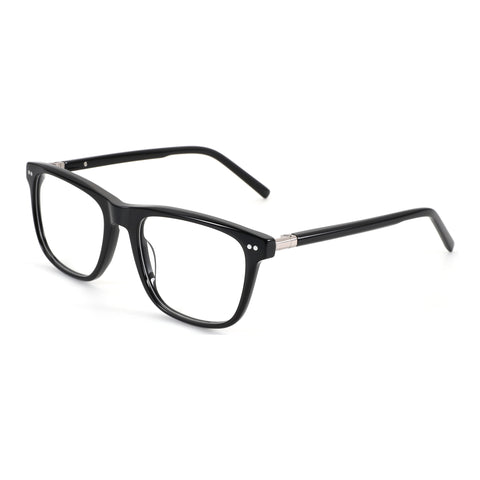 Zenottic Dennis eyeglasses: black acetate square frame, clear lenses.