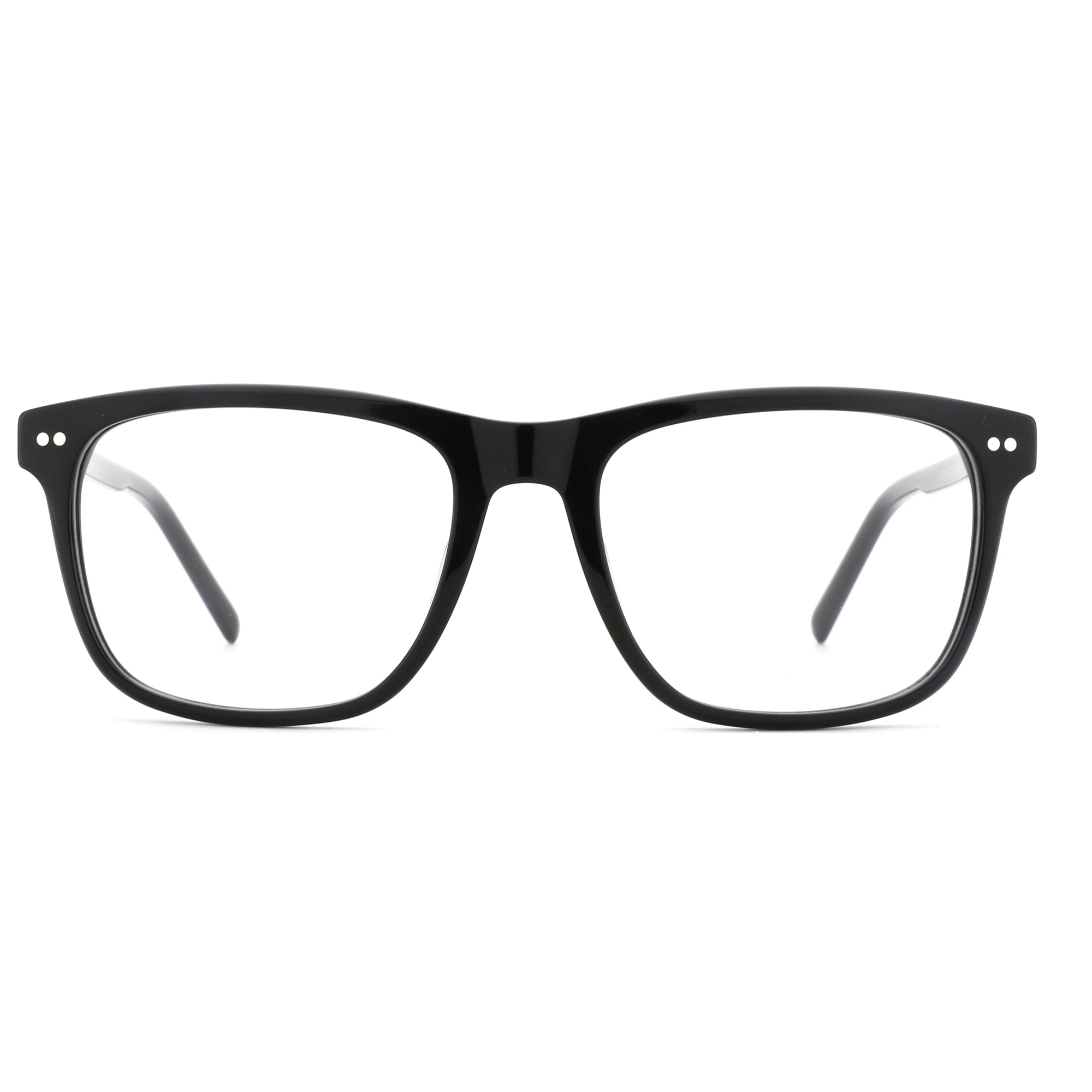 ZENOTTIC Dennis black acetate square eyeglasses with clear lenses.