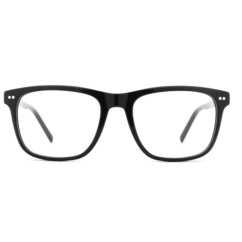 ZENOTTIC Dennis black acetate square eyeglasses with clear lenses.