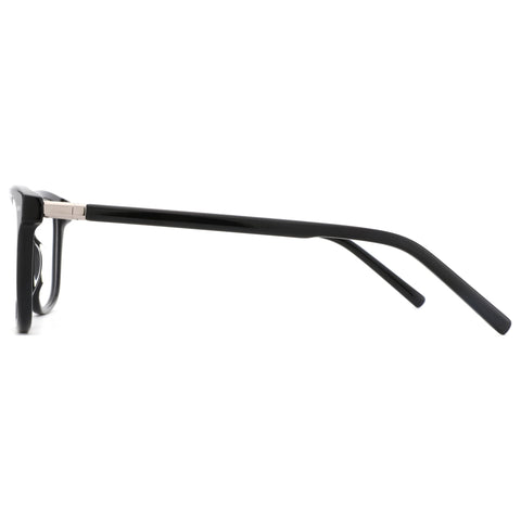 Side view of ZENOTTIC Dennis black acetate square eyeglasses with silver hinge detail.