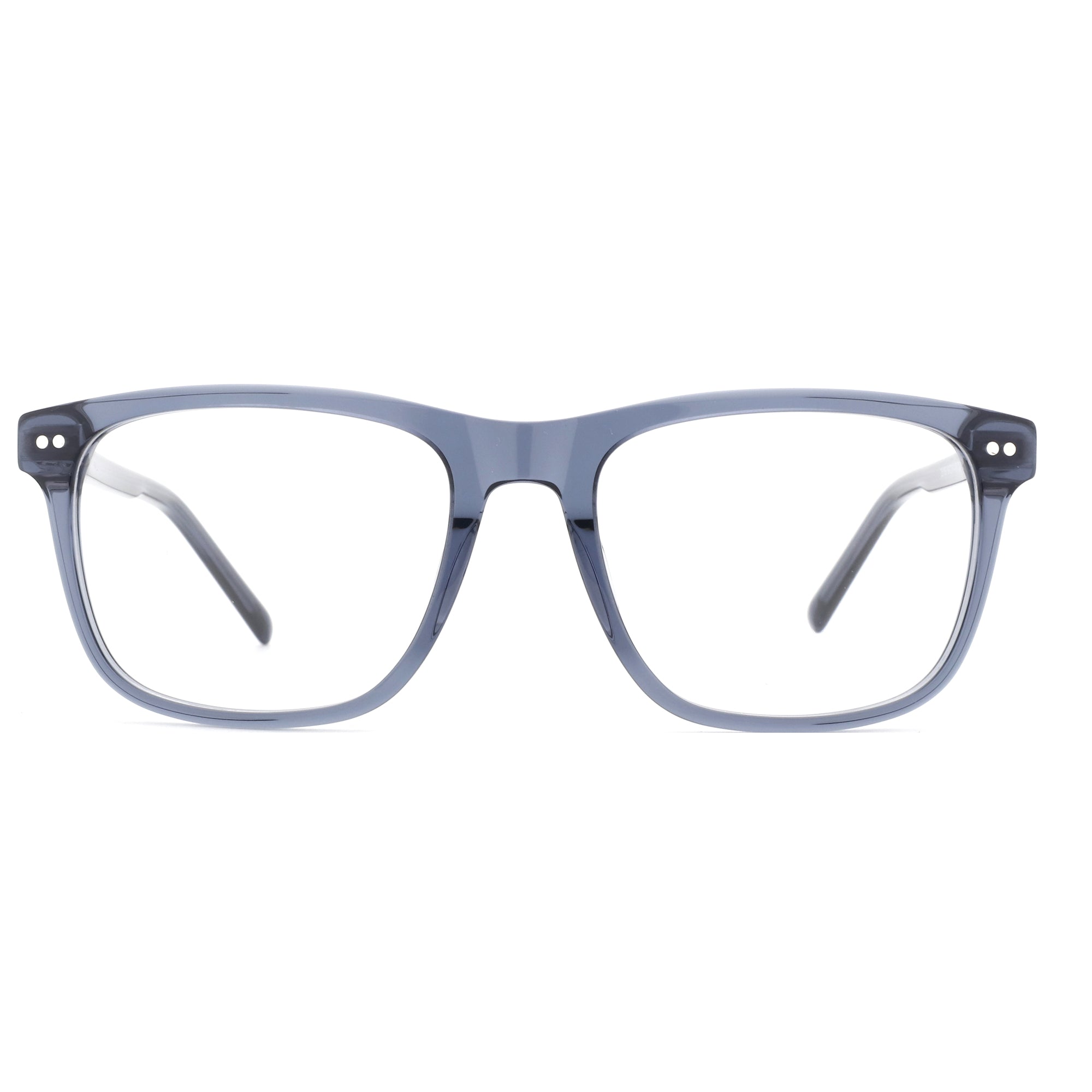 Zenottic Dennis eyeglasses: smoky grey acetate square frame, clear demo lenses, casual style.