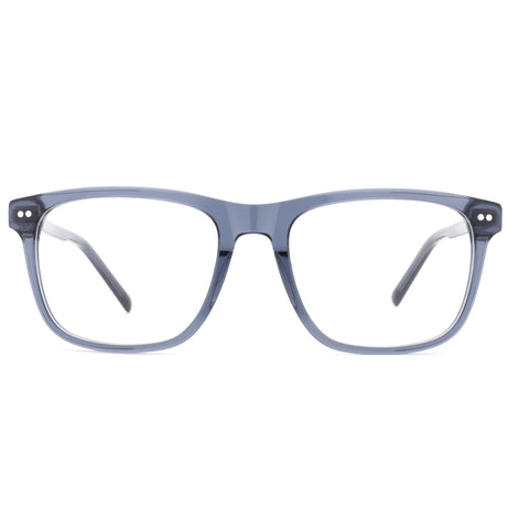 Zenottic Dennis eyeglasses: smoky grey acetate square frame, clear demo lenses, casual style.