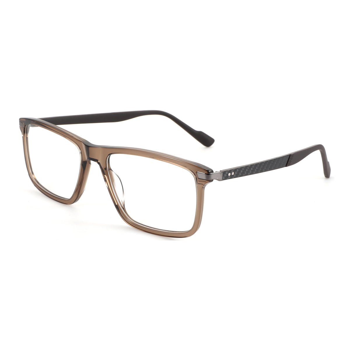 ZENOTTIC Alex eyeglasses: rectangular brown acetate frame with carbon fiber temples.