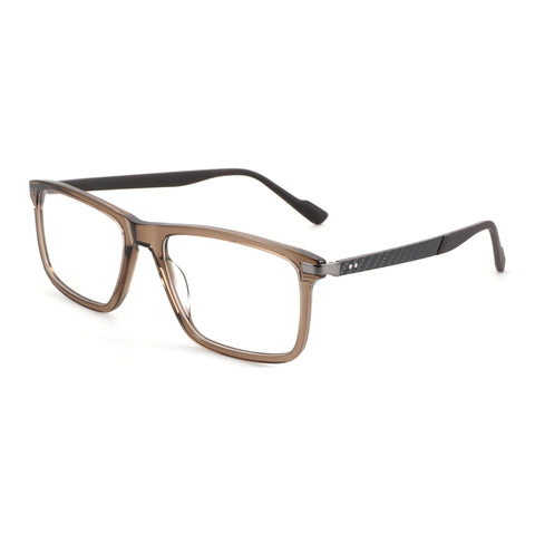 ZENOTTIC Alex eyeglasses: rectangular brown acetate frame with carbon fiber temples.