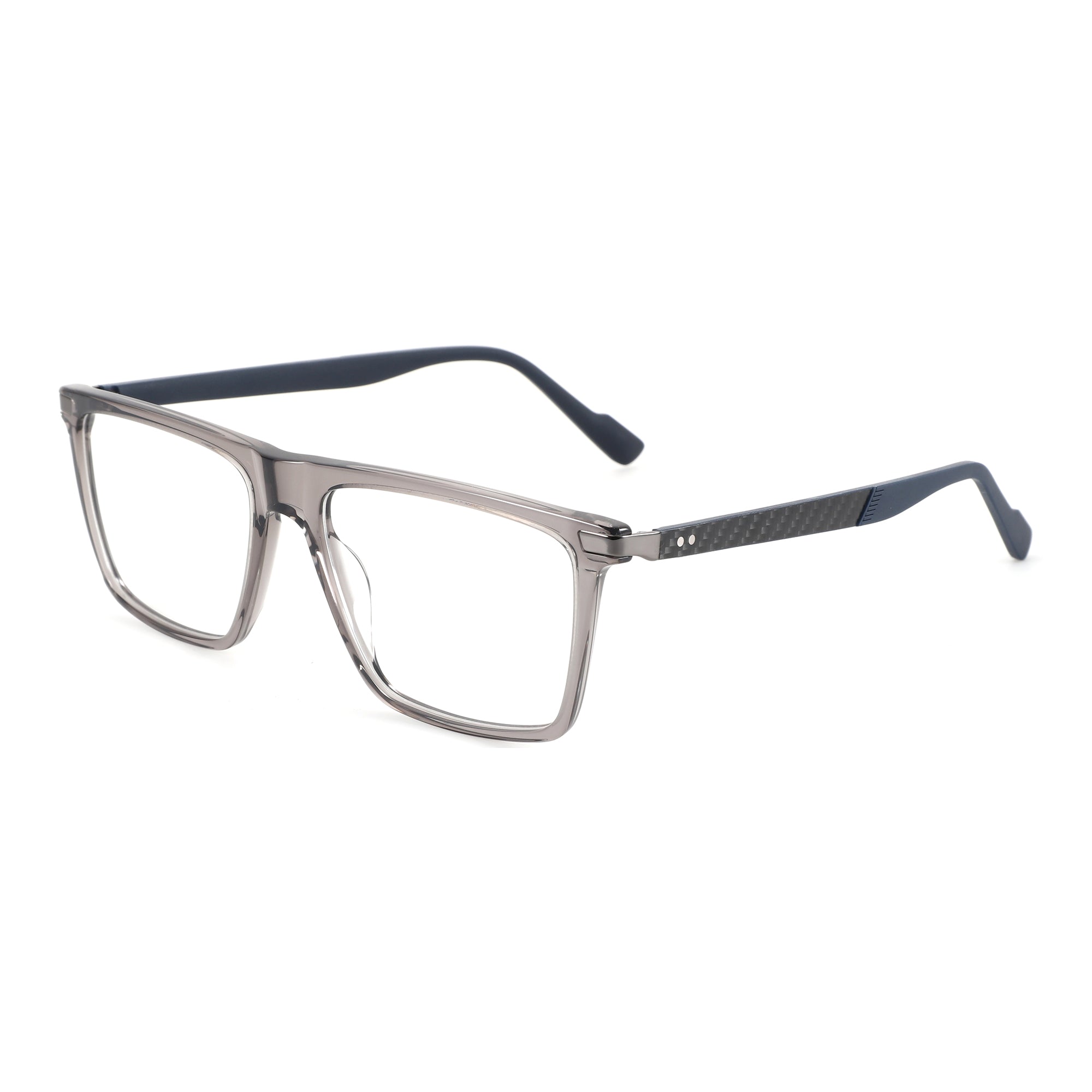 ZENOTTIC Ryan eyeglasses with translucent grey acetate square frame and carbon fiber temples.