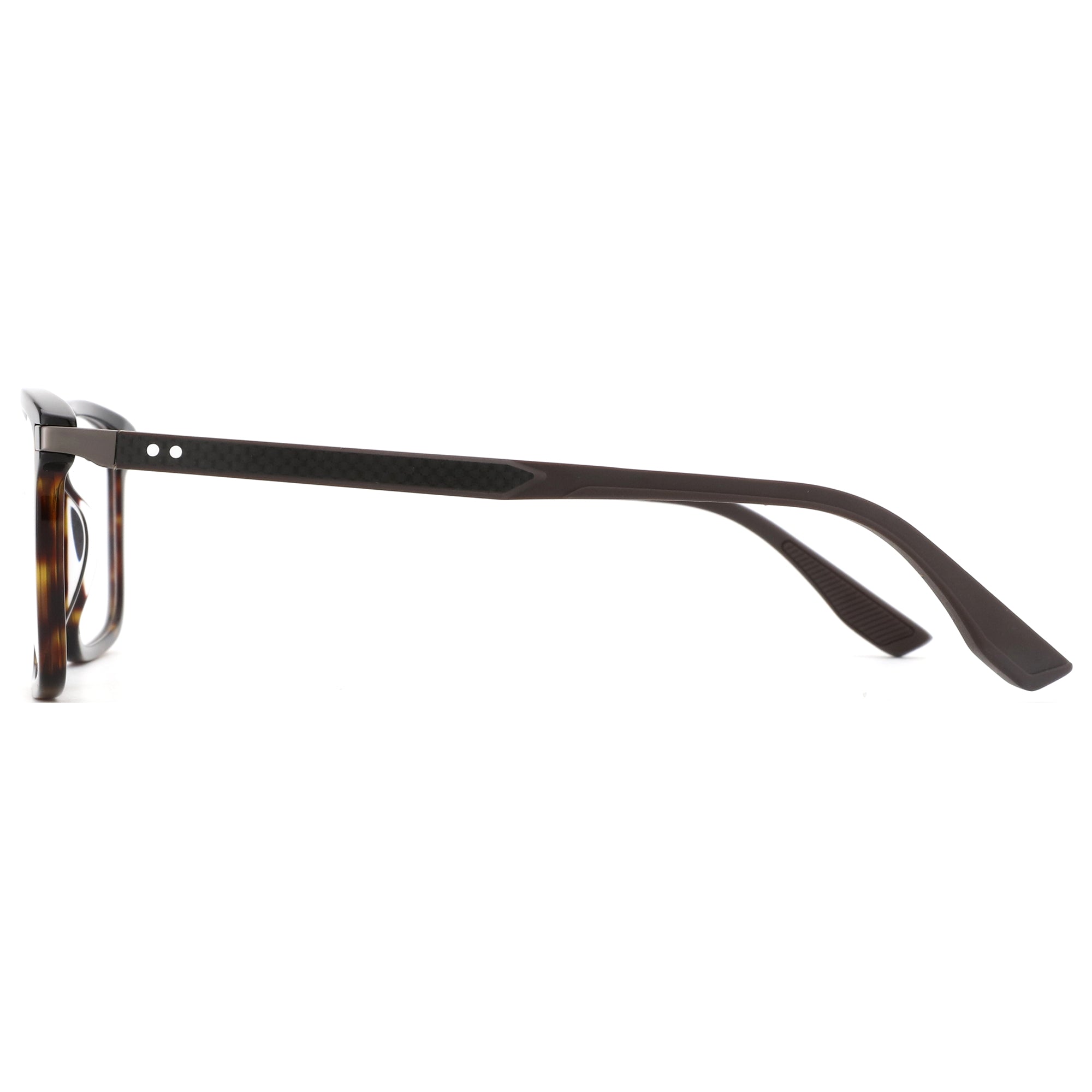 ZENOTTIC Robert square eyeglasses with tortoise acetate front and textured dark temple.