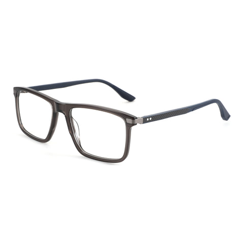 ZENOTTIC Robert square eyeglasses, dark grey acetate frame, blue textured temples.