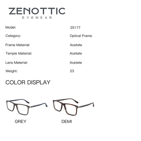 ZENOTTIC 25177 acetate square eyeglasses, full-rim frame in Grey and Demi tortoiseshell.