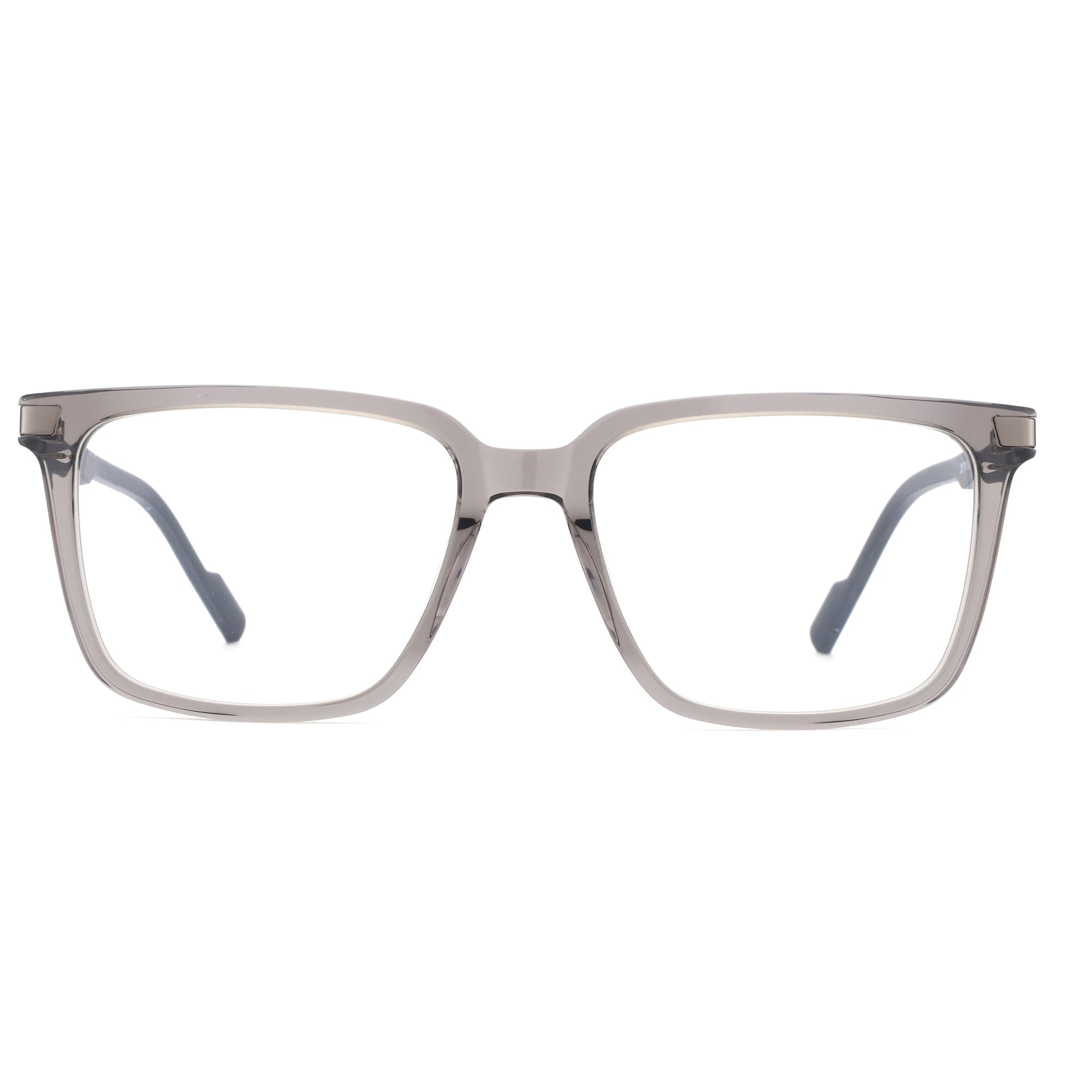 Zenottic Elijah eyeglasses: translucent grey acetate full-rim square frame, 52mm lens width.