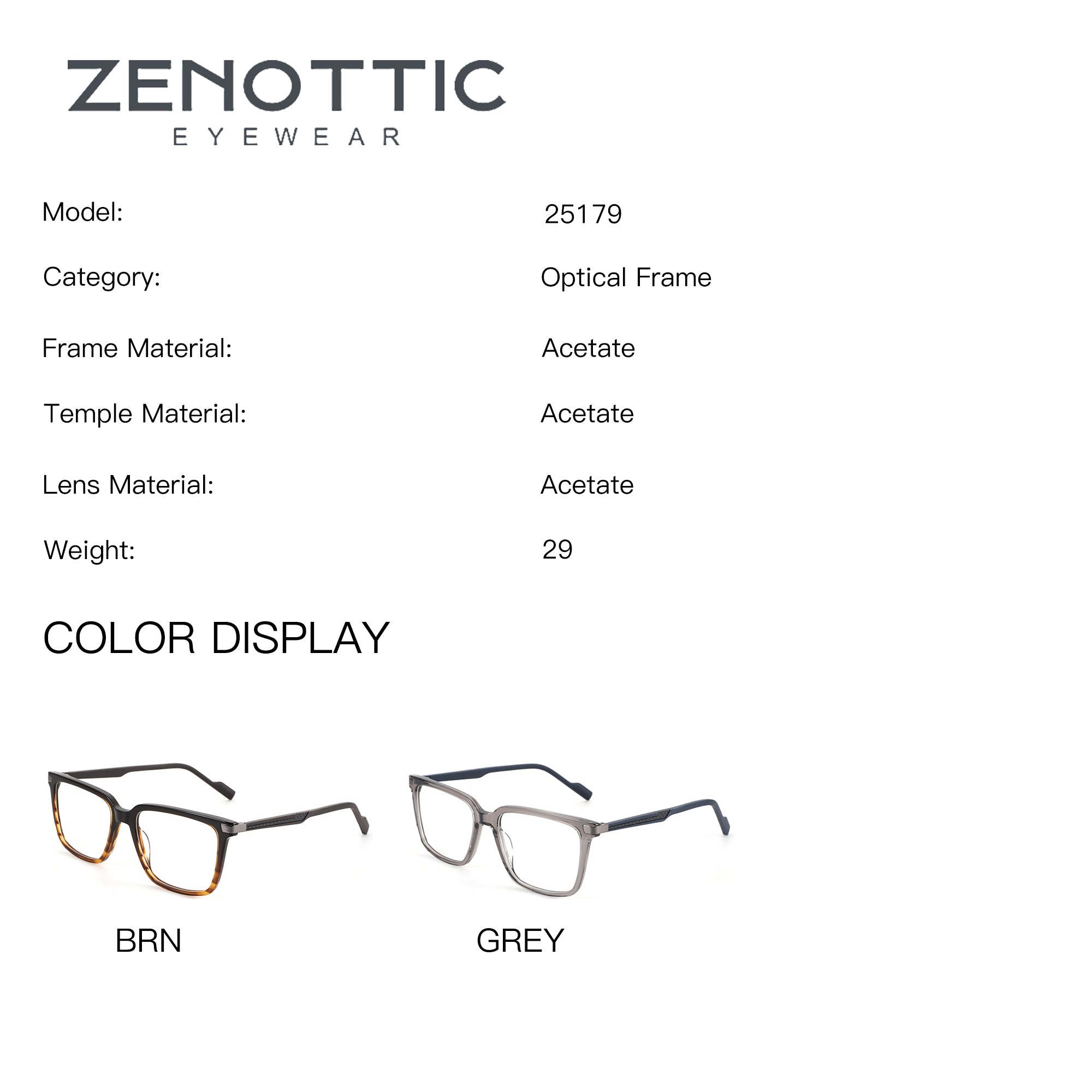 Zenottic Elijah square acetate eyeglasses (model 25179) in brown tortoise and grey.