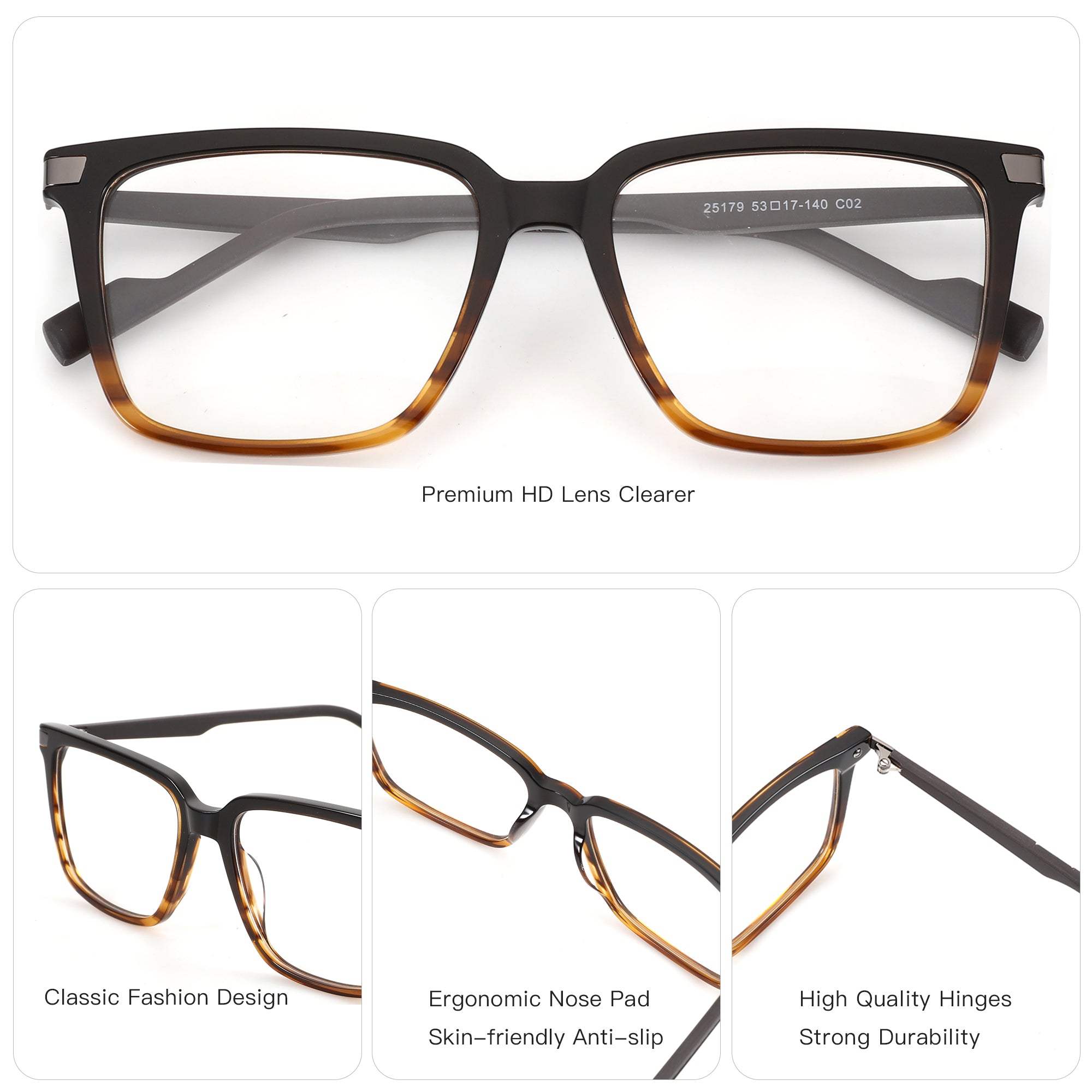 Zenottic Elijah square eyeglasses: black acetate frame, tortoiseshell gradient, clear HD lenses.