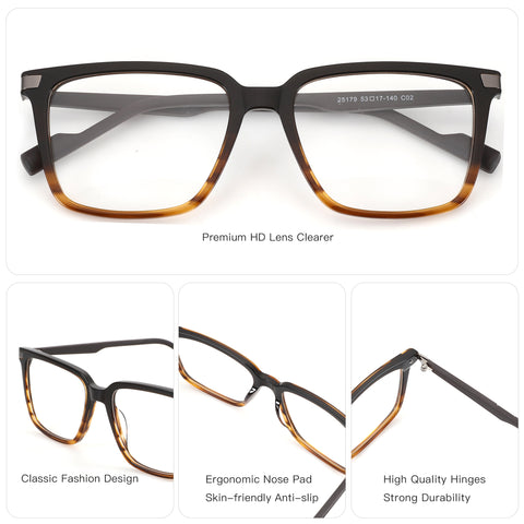 Zenottic Elijah square eyeglasses: black acetate frame, tortoiseshell gradient, clear HD lenses.