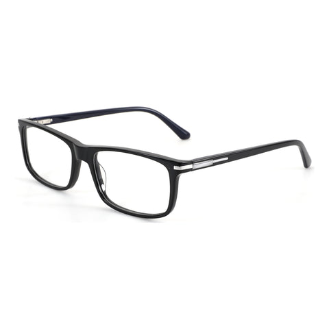 Black acetate square Zenottic Dean eyeglasses with clear lenses and silver detail on temples.