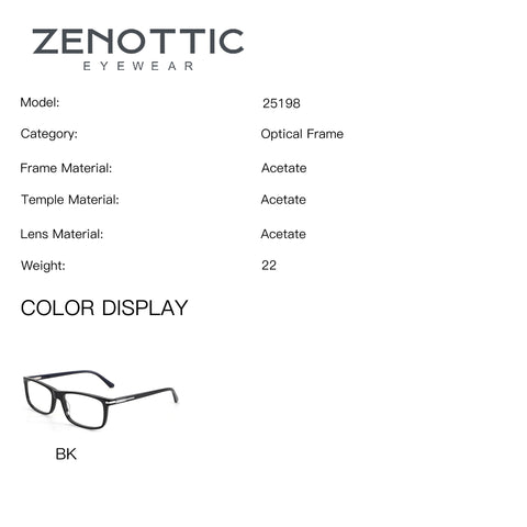 ZENOTTIC Dean eyeglasses: Black acetate square frames, model 25198.