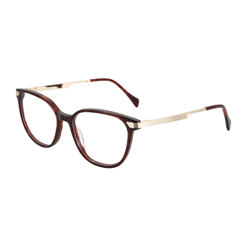 Zenottic Linnea brown acetate round eyeglasses with gold-tone temples
