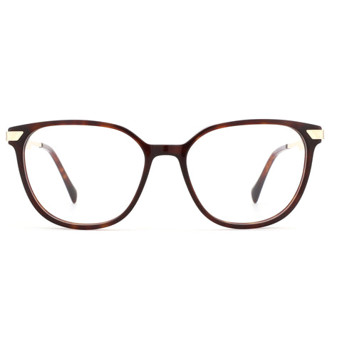 Zenottic Linnea round acetate eyeglasses in tortoiseshell brown with clear demo lenses
