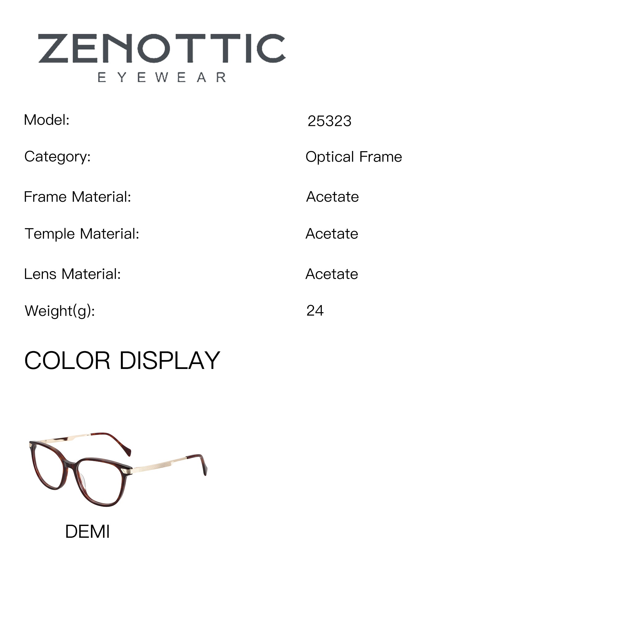 Zenottic demi acetate round eyeglasses, model 25323, optical frame
