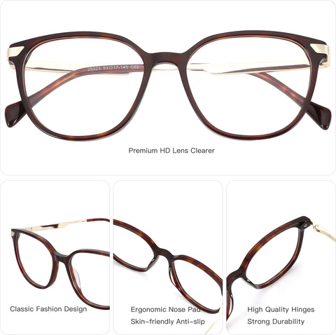 Zenottic Linnea brown acetate round eyeglasses with gold accents and clear demo lenses