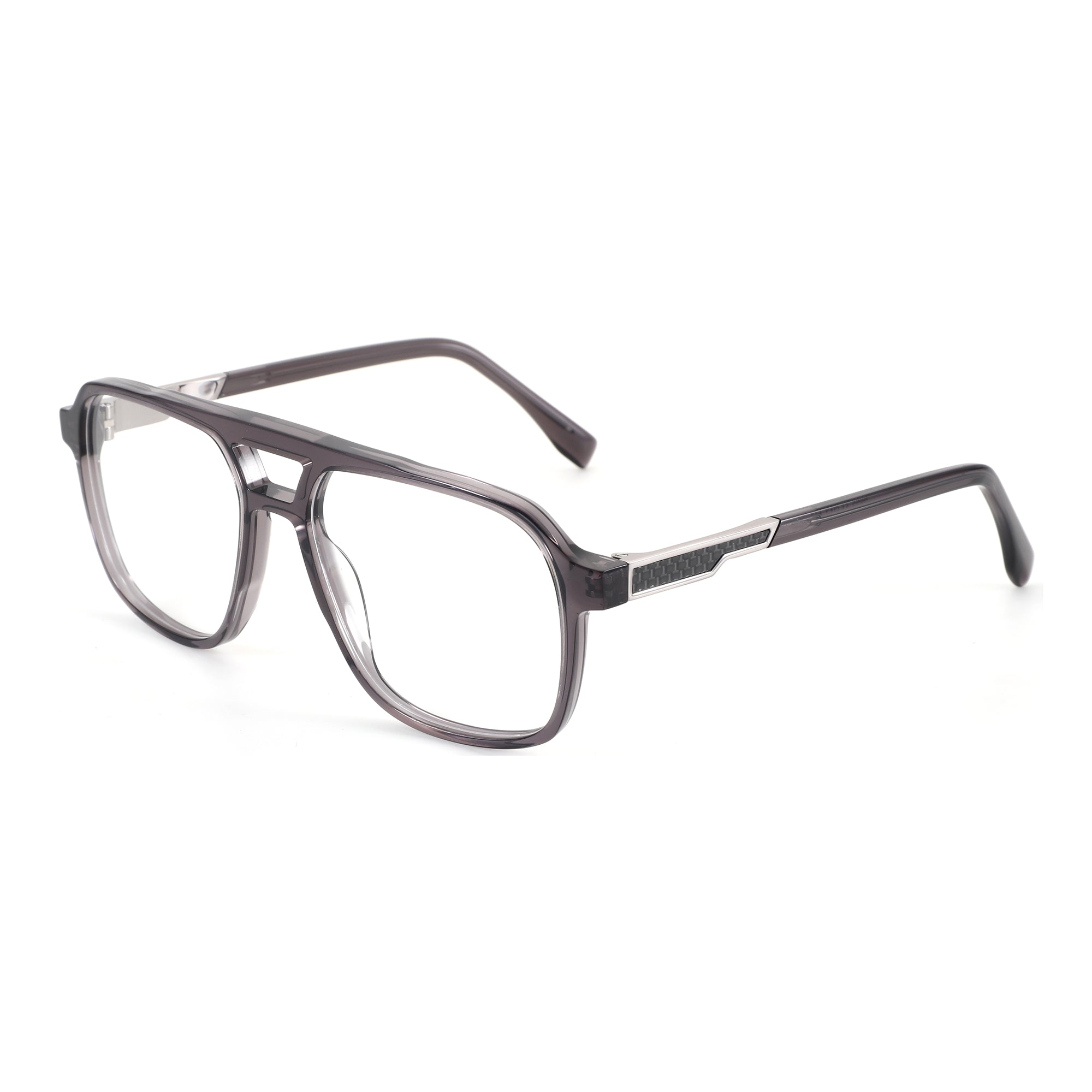 ZENOTTIC Vladimir grey acetate aviator eyeglasses with double bridge and textured temples.